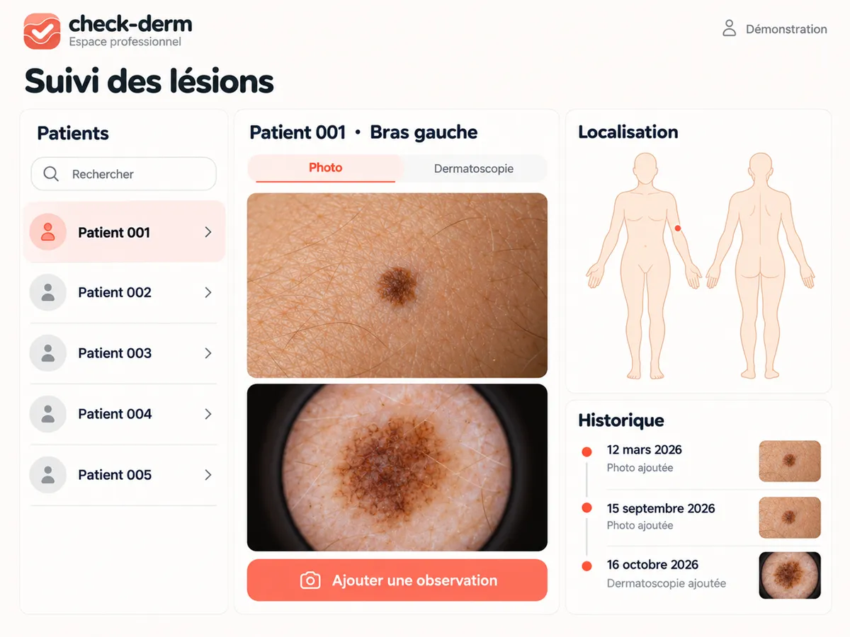 Aperçu illustratif du tableau de bord check-derm Pro sur une tablette